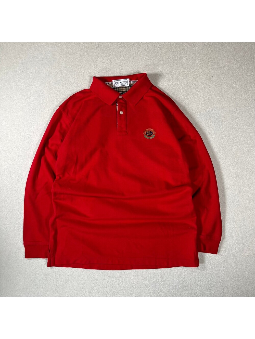 Vintage Burberrys Red Long Sleeve Polo Shirt with Crest Logo